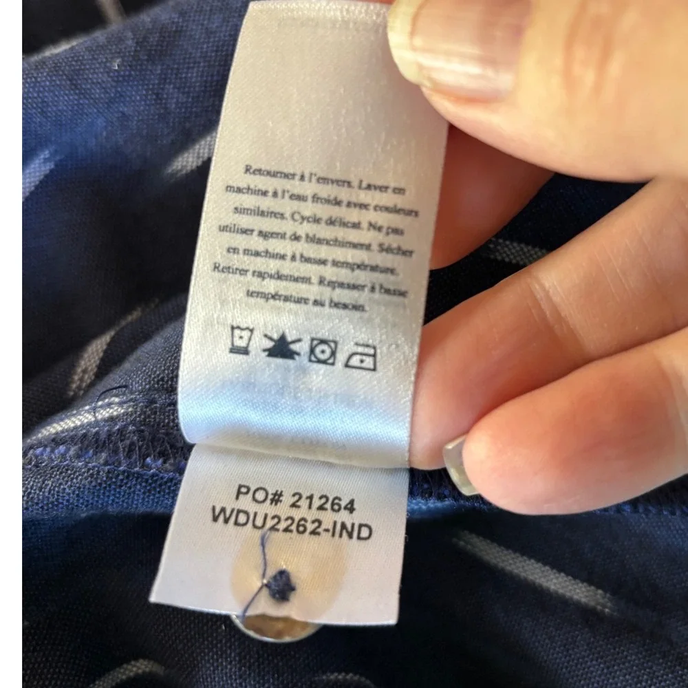 Faherty‎ Women XS Blue Ikat Print Sleeveless Linen Midi Dress Drawstring Waist - Picture 16 of 16